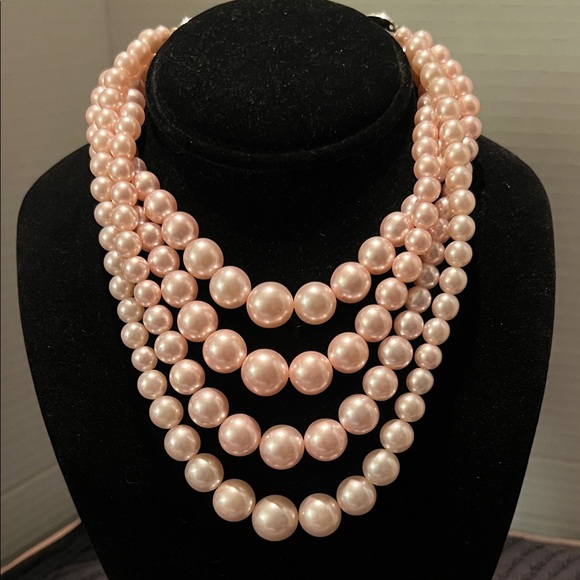 Elegant Vintage Baby Pink 4 Strand Pearl Necklace